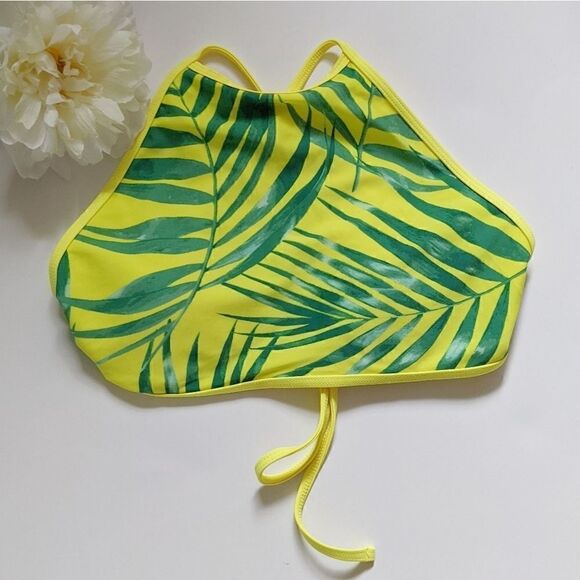 (aerie) Neon Yellow Tropical Swim Strappy Crop Top - Picture 1 of 6